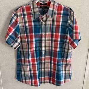 Foxcroft Wrinkle Free Plaid Button Up Blouse Short Sleeve Sz 16 Business Casual